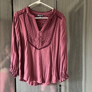 Democracy Mauve Lace Accent Blouse